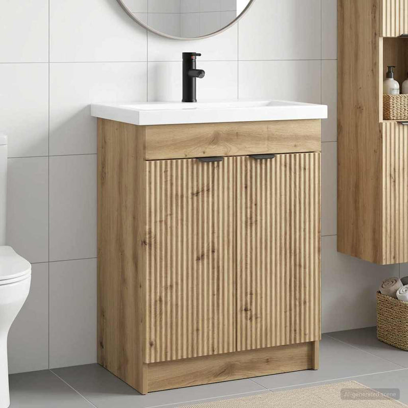 Set de mobilier pentru baie Stejar Artizanal 56 x 37,5 x 81 cm