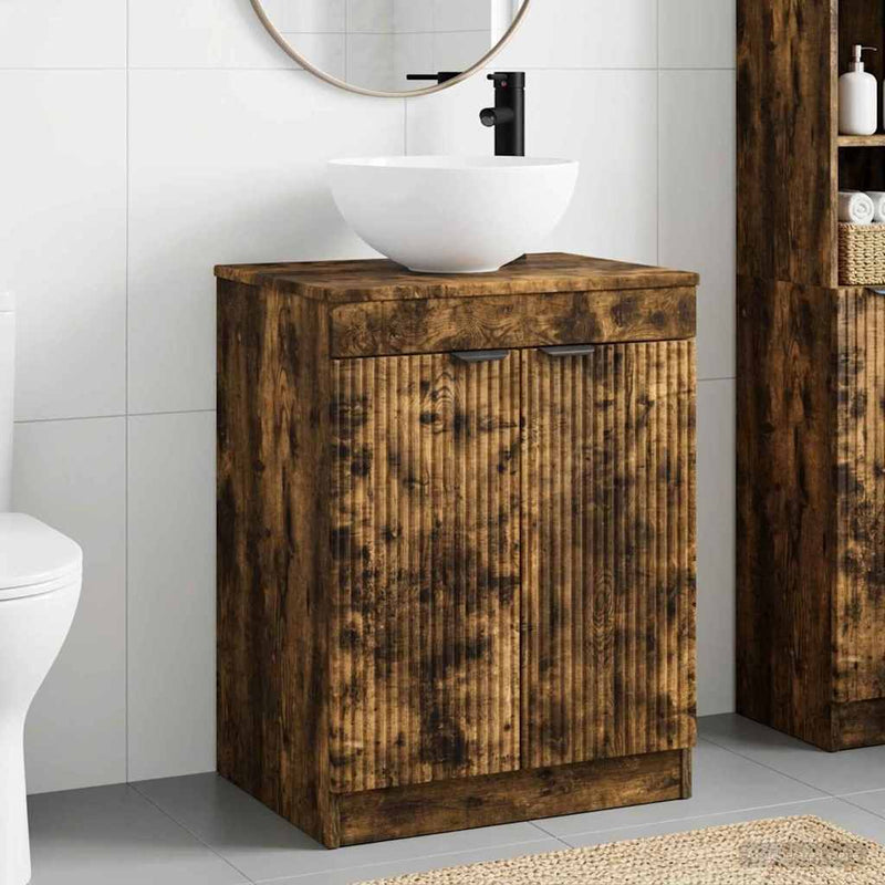 Set de mobilier pentru baie Stejar fumuriu Lemn prelucrat