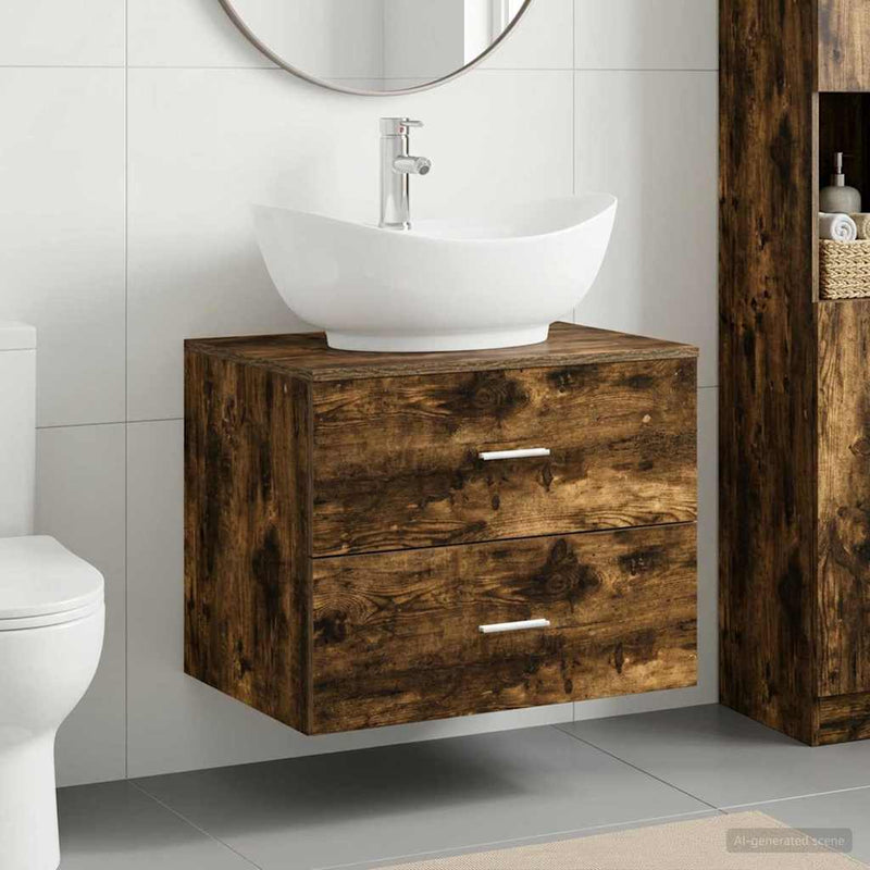 Set de mobilier pentru baie Stejar fumuriu Lemn prelucrat