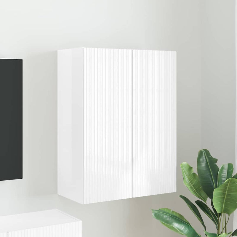 Dulap TV de perete 59,5 x 31 x 80 cm Alb lucios Lemn prelucrat
