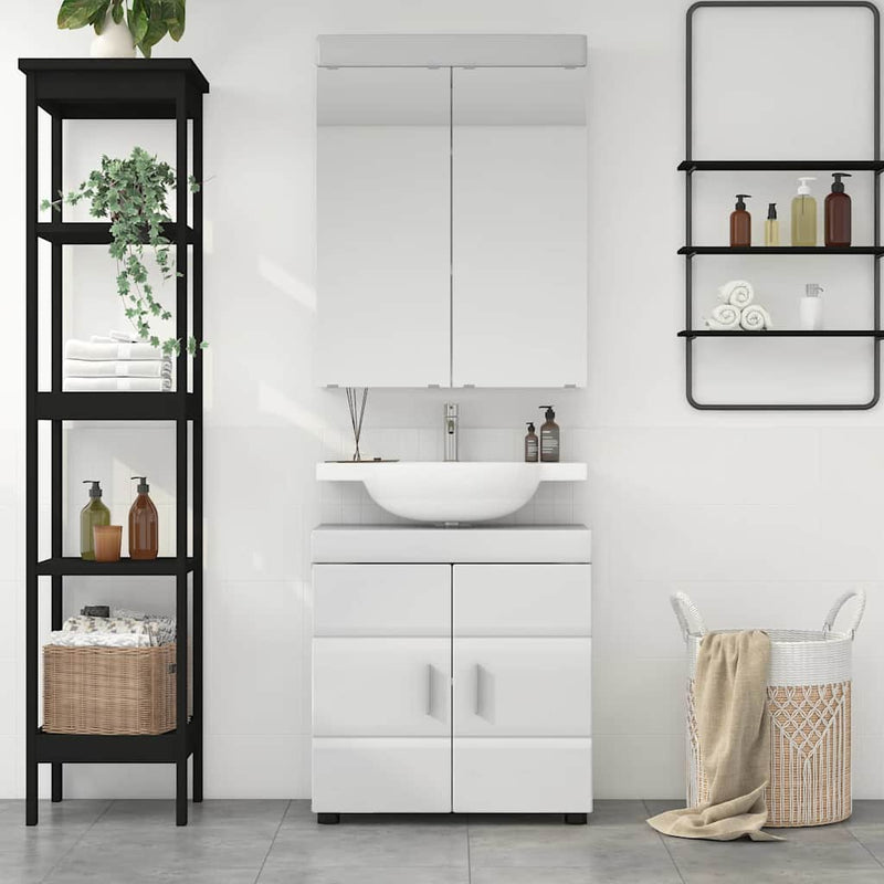 Set de mobilier pentru baie TULUM 2 buc. Alb lucios