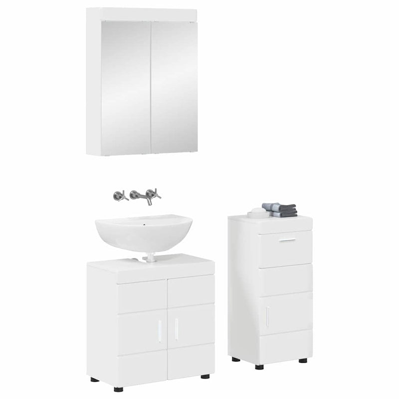 Set de mobilier pentru baie TULUM 3 buc. Alb lucios