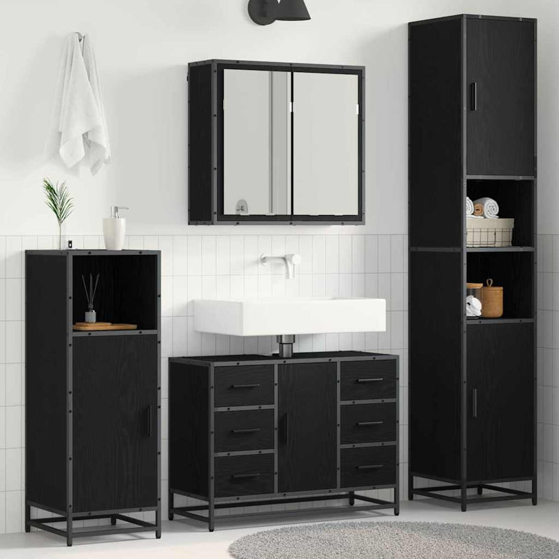 Set de mobilier pentru baie 4 buc. Stejar Negru 80 x 33 x 60 cm