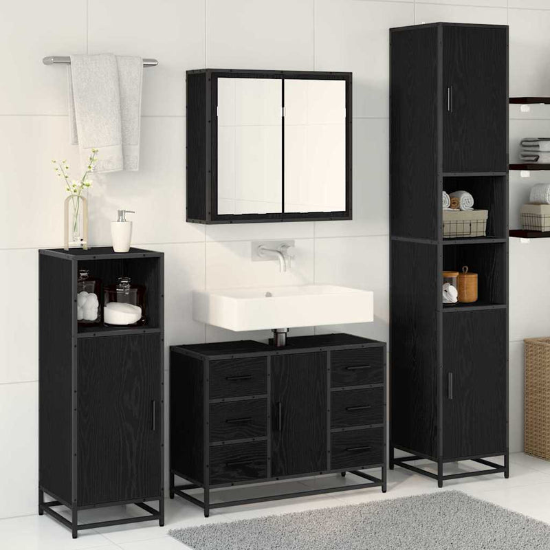 Set de mobilier pentru baie 4 buc. Stejar Negru 80 x 33 x 60 cm