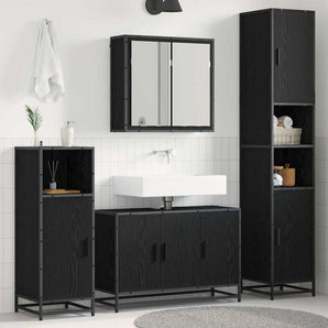 Set de mobilier pentru baie 4 buc. Stejar Negru 90 x 33 x 60 cm