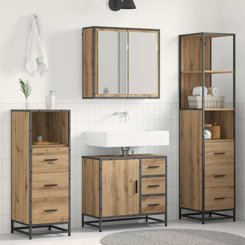 Set de mobilier pentru baie 4 buc. Stejar Artizanal