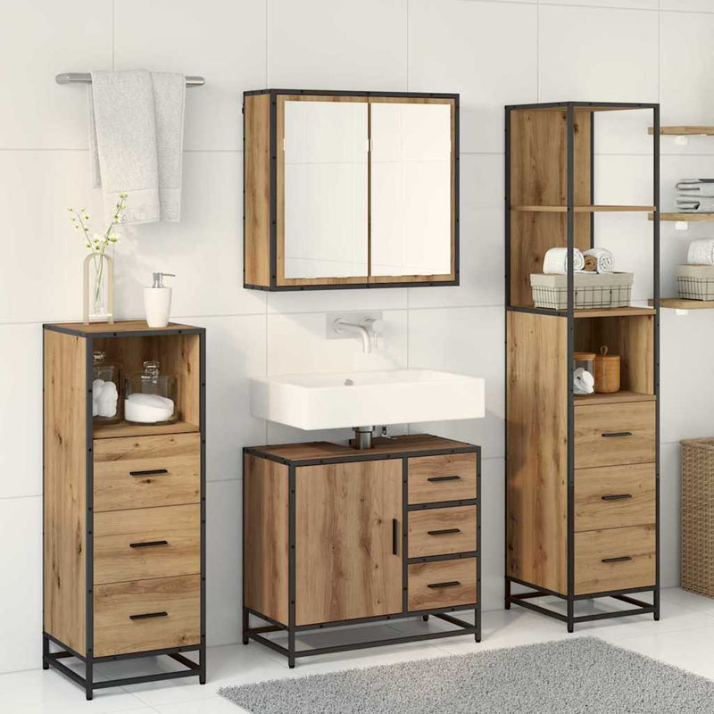 Set de mobilier pentru baie 4 buc. Stejar Artizanal