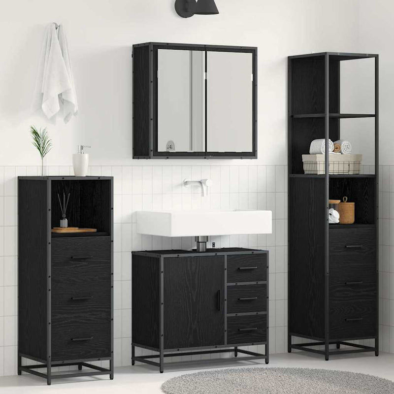 Set de mobilier pentru baie 4 buc. Stejar Negru Lemn prelucrat