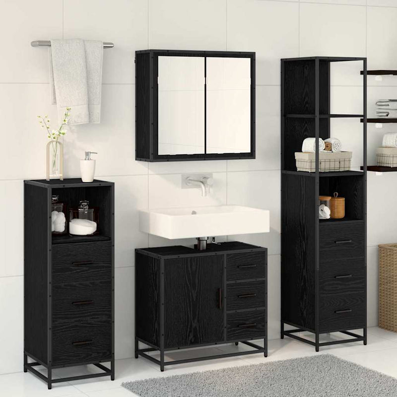 Set de mobilier pentru baie 4 buc. Stejar Negru Lemn prelucrat