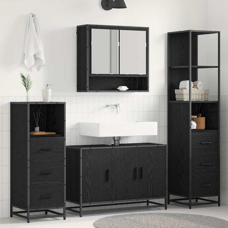 Set de mobilier pentru baie 4 buc. Stejar Negru 90 x 33 x 60 cm