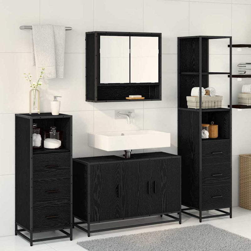 Set de mobilier pentru baie 4 buc. Stejar Negru 90 x 33 x 60 cm