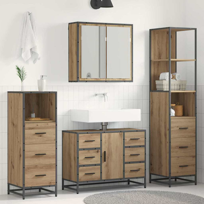 Set de mobilier pentru baie 3 buc. Stejar Artizanal