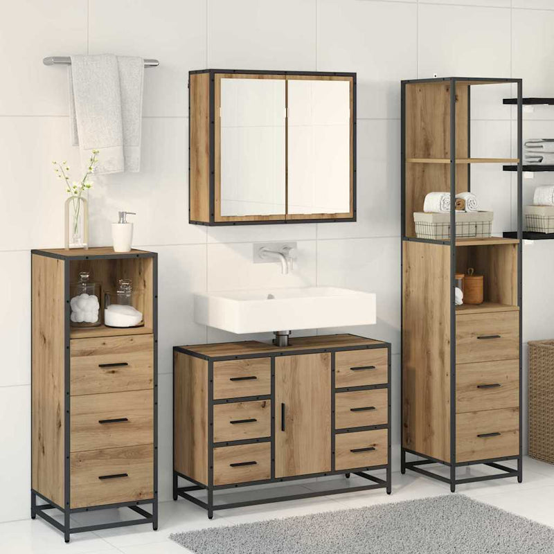 Set de mobilier pentru baie 3 buc. Stejar Artizanal