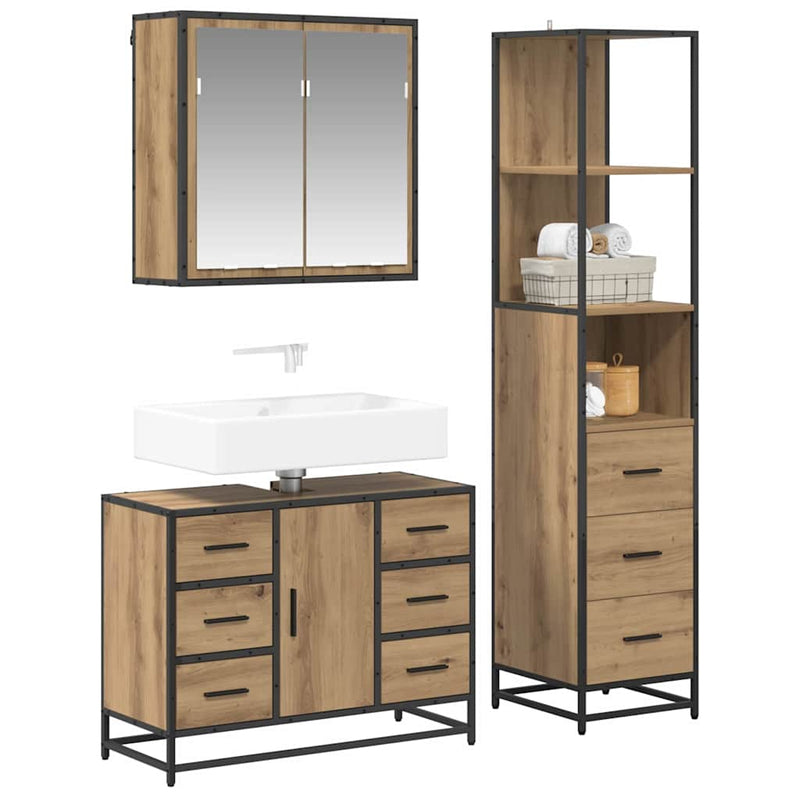 Set de mobilier pentru baie 3 buc. Stejar Artizanal