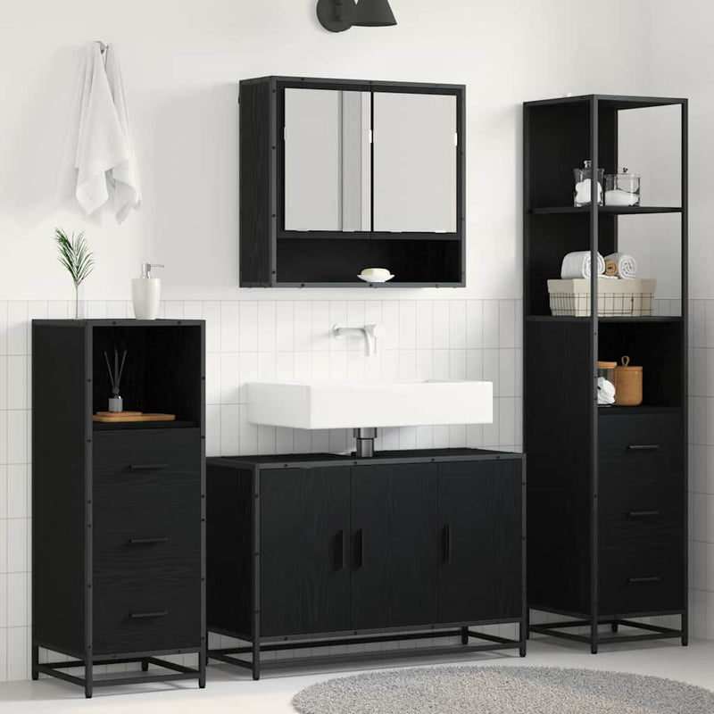 Set de mobilier pentru baie 3 buc. Stejar Negru