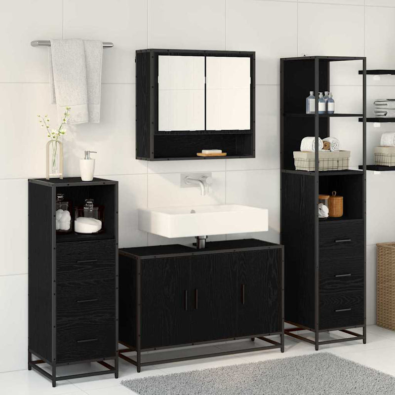 Set de mobilier pentru baie 3 buc. Stejar Negru