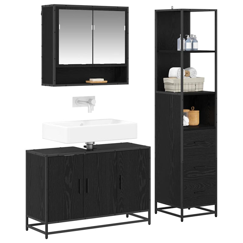 Set de mobilier pentru baie 3 buc. Stejar Negru