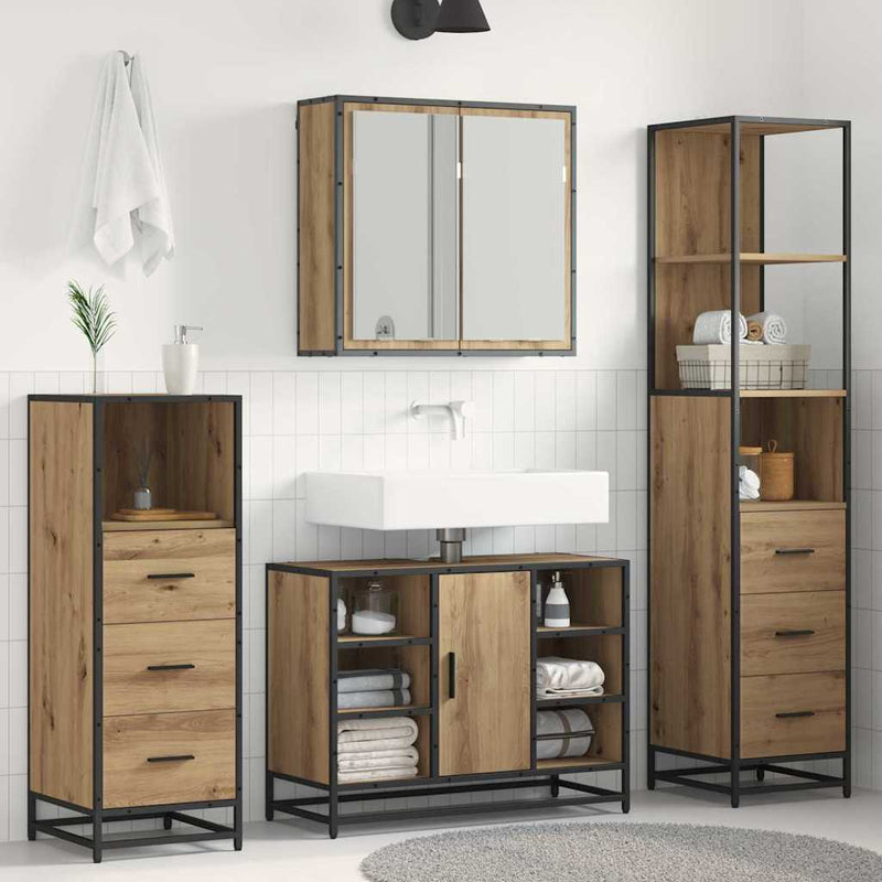Set de mobilier pentru baie 3 buc. Stejar Artizanal