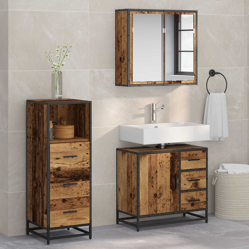 Set de mobilier pentru baie 3 buc. Lemn Vechi