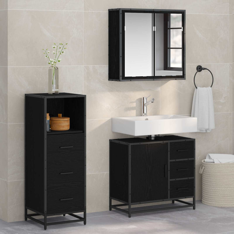 Set de mobilier pentru baie 3 buc. Stejar Negru
