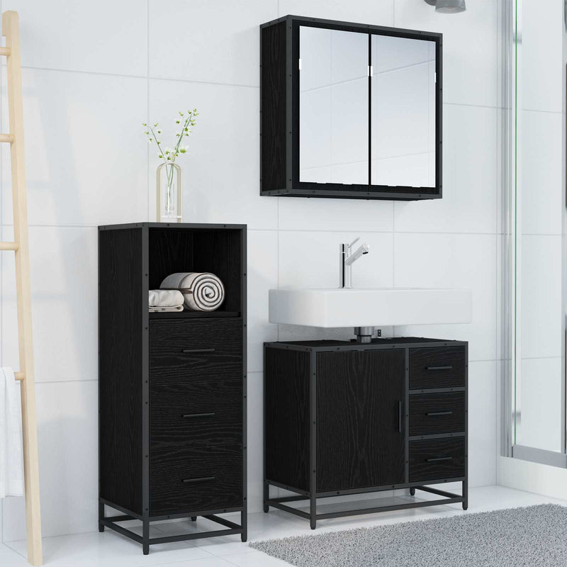 Set de mobilier pentru baie 3 buc. Stejar Negru
