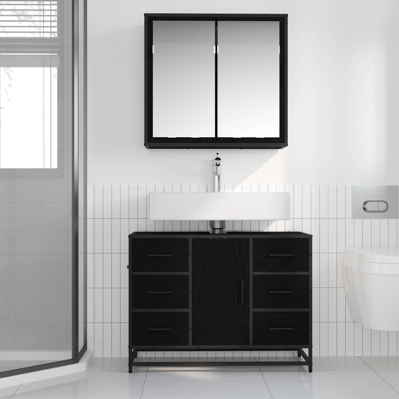Set de mobilier pentru baie 2 buc. Stejar Negru 80 x 33 x 60 cm