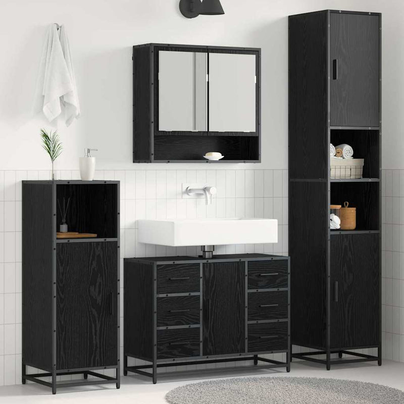 Set de mobilier pentru baie 4 buc. Stejar Negru Lemn prelucrat