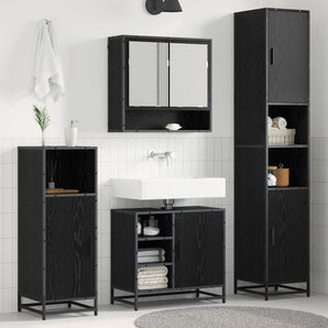 Set de mobilier pentru baie 3 buc. Stejar Negru Lemn prelucrat