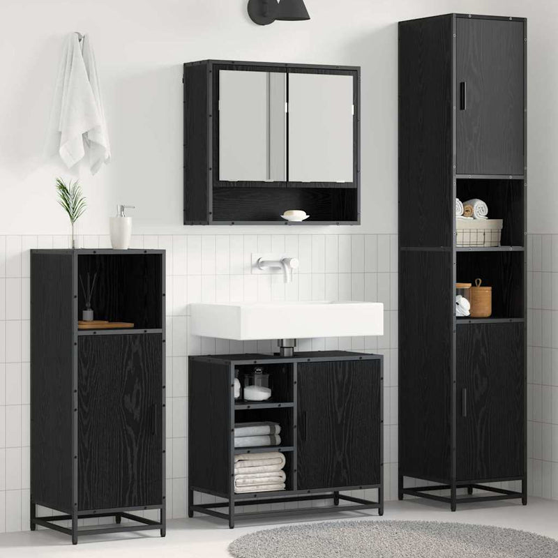 Set de mobilier pentru baie 3 buc. Stejar Negru Lemn prelucrat
