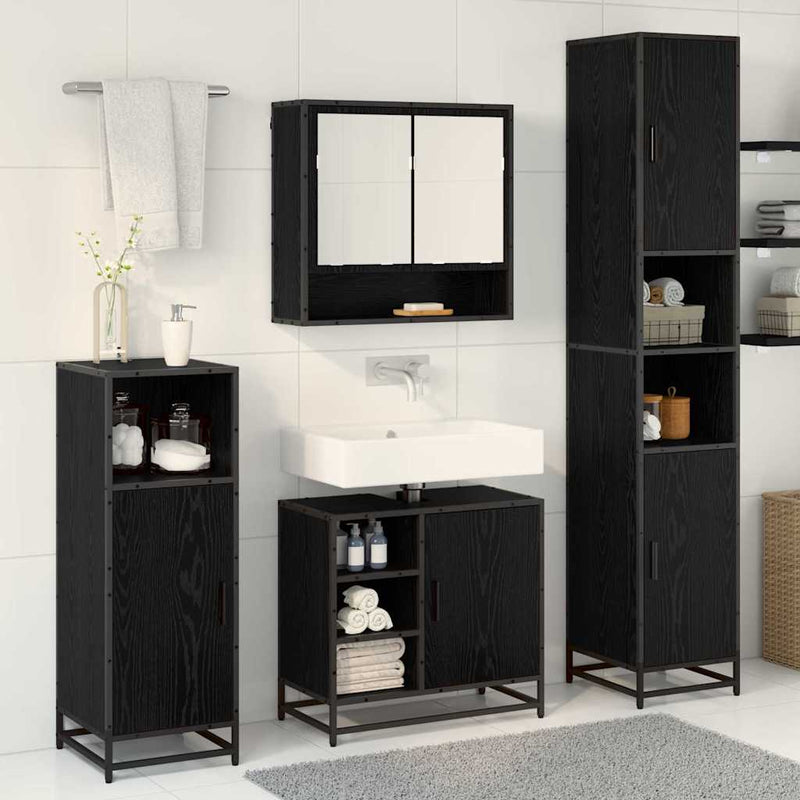 Set de mobilier pentru baie 3 buc. Stejar Negru Lemn prelucrat