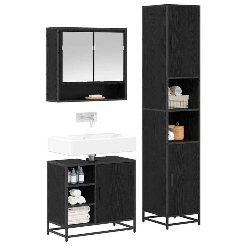 Set de mobilier pentru baie 3 buc. Stejar Negru Lemn prelucrat