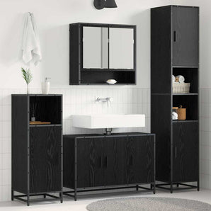 Set de mobilier pentru baie 4 buc. Stejar Negru