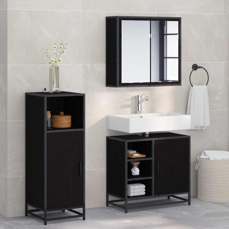 Set de mobilier pentru baie 3 buc. Stejar Negru 65 x 33 x 60 cm