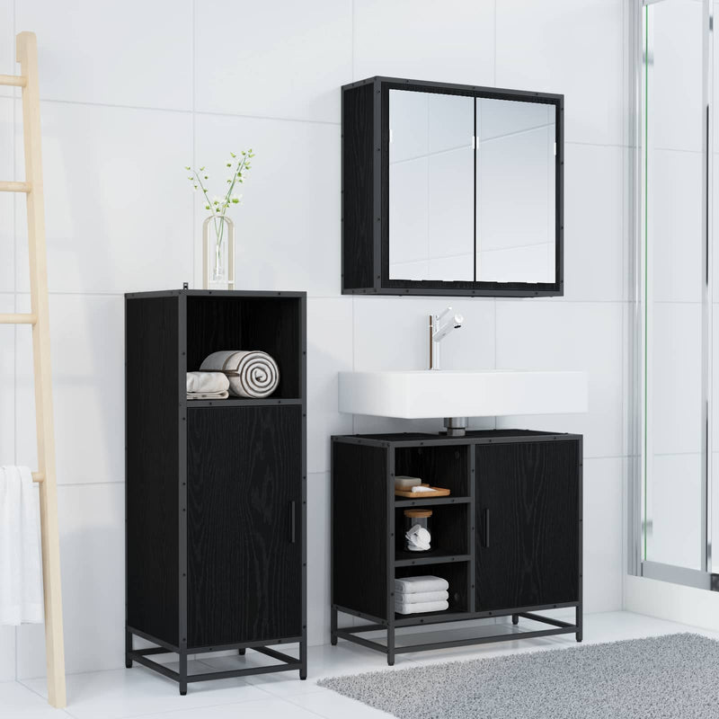 Set de mobilier pentru baie 3 buc. Stejar Negru 65 x 33 x 60 cm