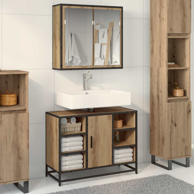 Set de mobilier pentru baie 2 buc. Stejar Artizanal