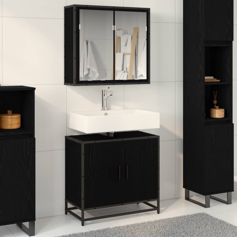 Set de mobilier pentru baie 2 buc. Stejar Negru Lemn prelucrat