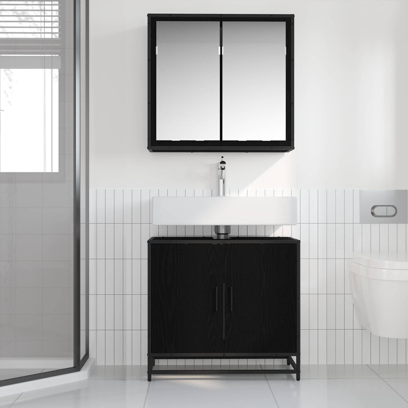 Set de mobilier pentru baie 2 buc. Stejar Negru Lemn prelucrat