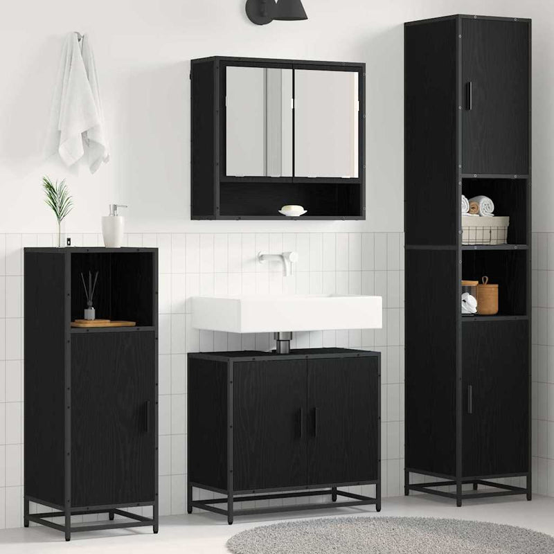 Set de mobilier pentru baie 4 buc. Stejar Negru
