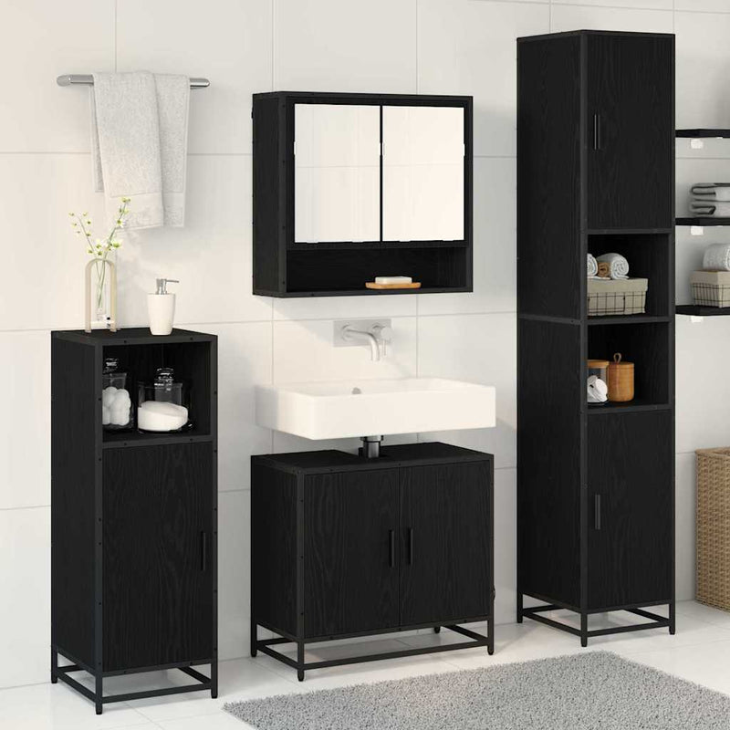 Set de mobilier pentru baie 4 buc. Stejar Negru