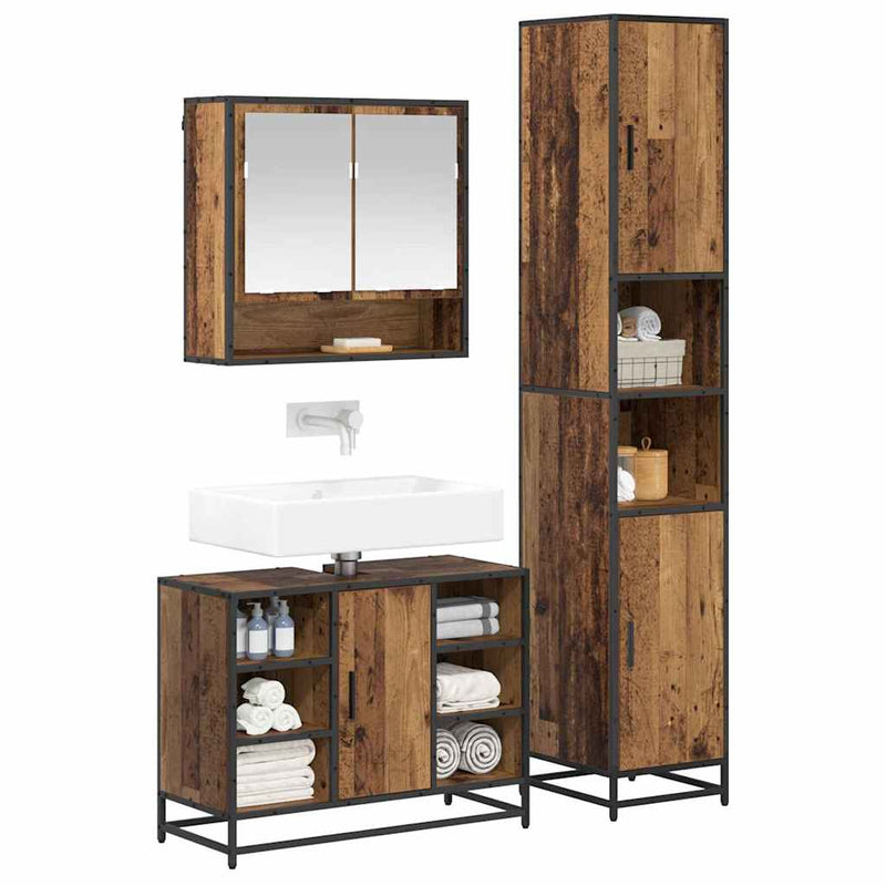 Set de mobilier pentru baie 3 buc. Lemn Vechi Lemn prelucrat