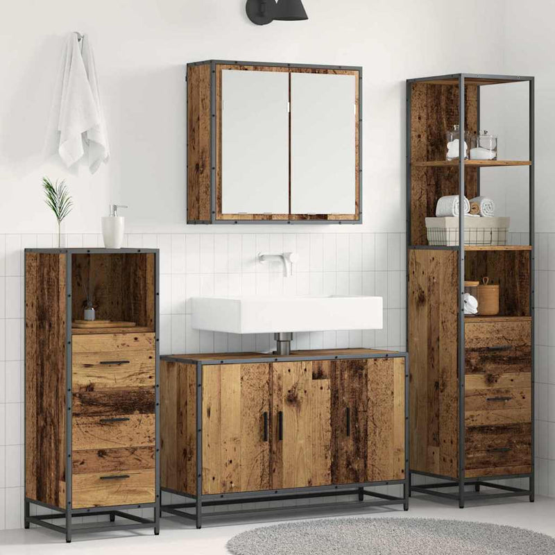 Set de mobilier pentru baie 4 buc. Lemn Vechi 90 x 33 x 60 cm