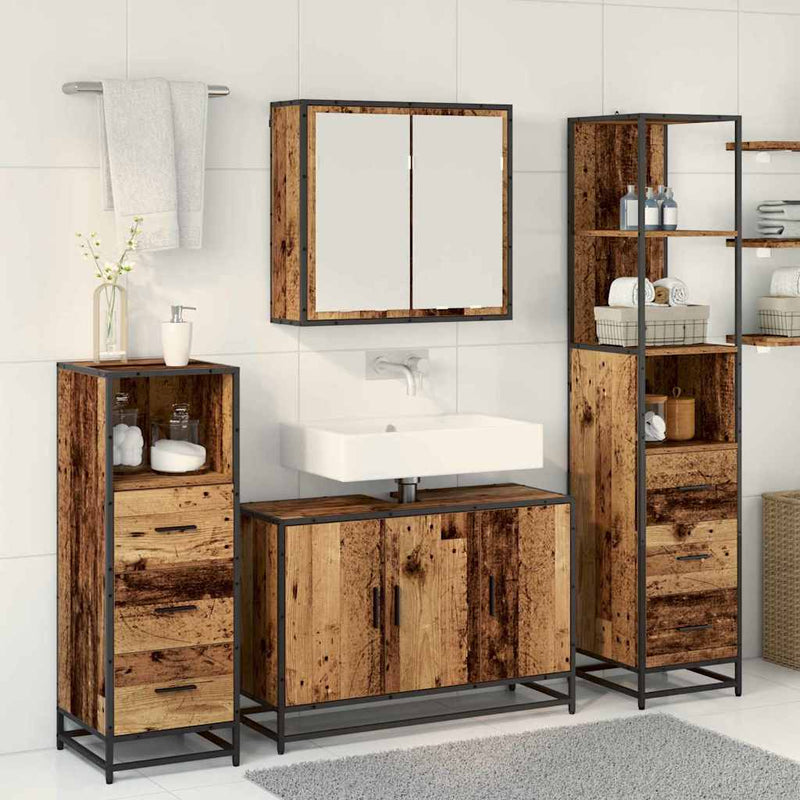 Set de mobilier pentru baie 4 buc. Lemn Vechi 90 x 33 x 60 cm