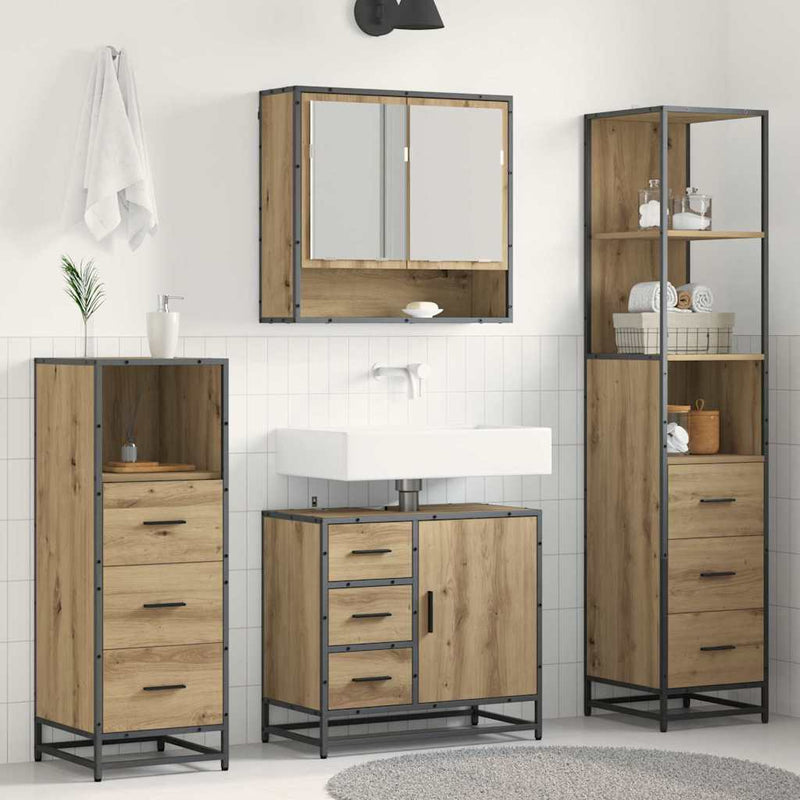 Set de mobilier pentru baie 4 buc. Stejar Artizanal