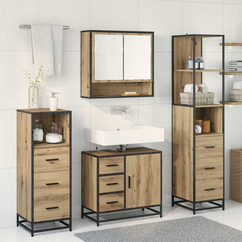 Set de mobilier pentru baie 4 buc. Stejar Artizanal
