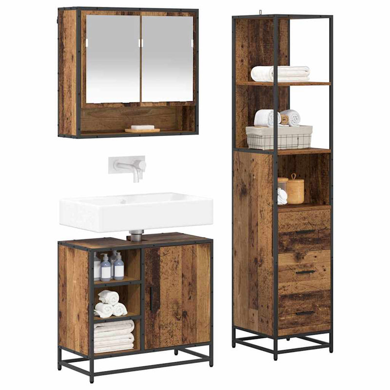 Set de mobilier pentru baie 3 buc. Lemn Vechi