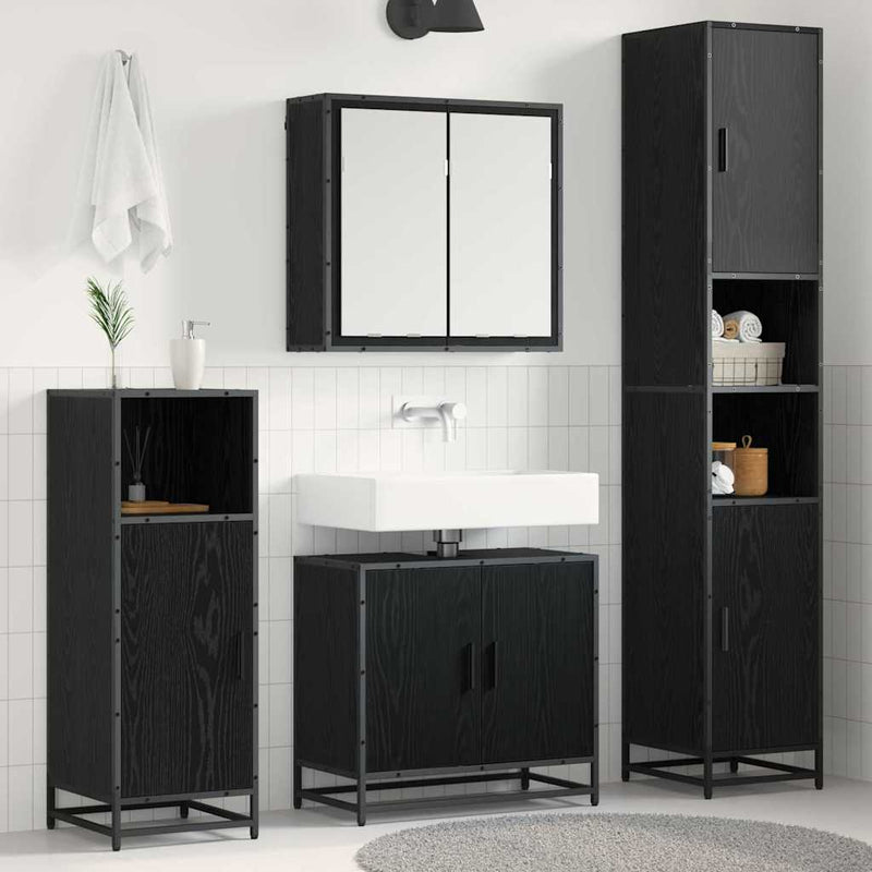 Set de mobilier pentru baie 3 buc. Stejar Negru 65 x 33 x 60 cm