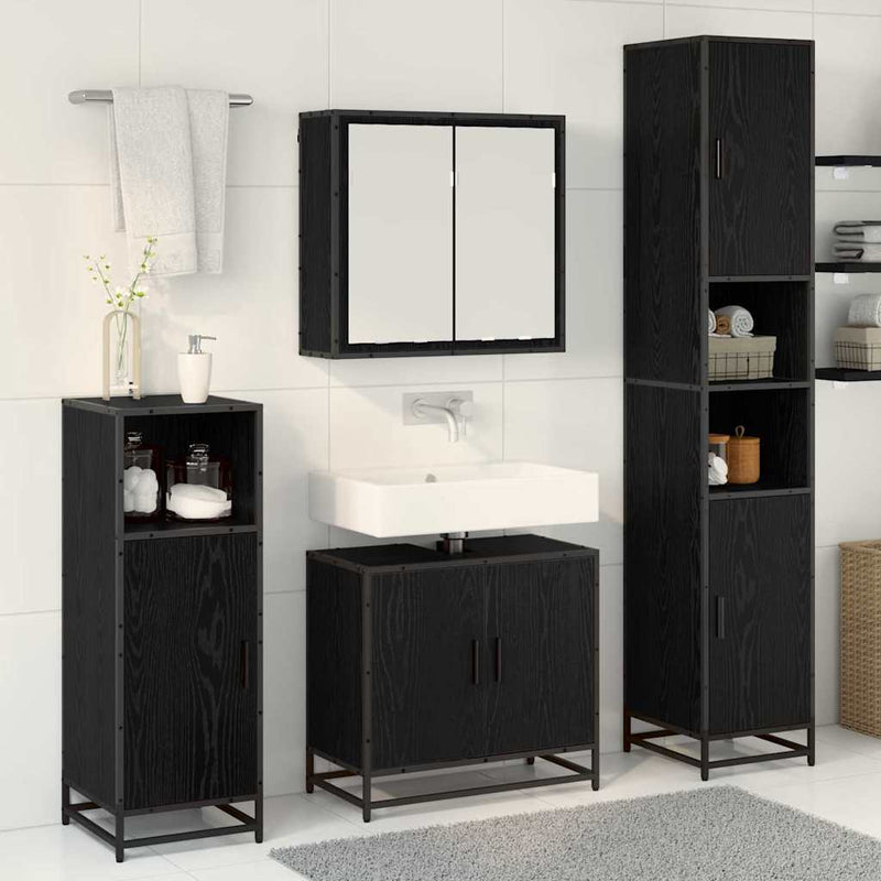 Set de mobilier pentru baie 3 buc. Stejar Negru 65 x 33 x 60 cm