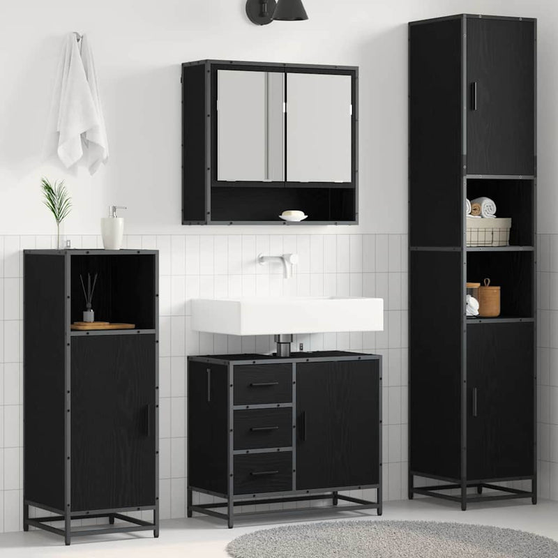 Set de mobilier pentru baie 3 buc. Stejar Negru