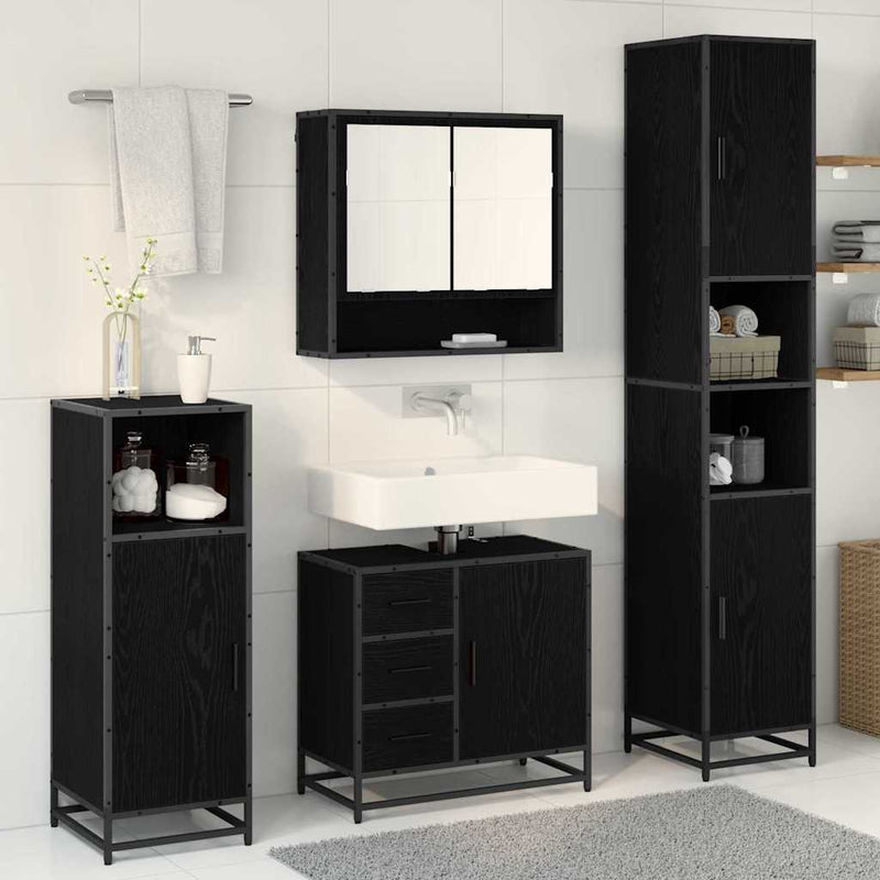 Set de mobilier pentru baie 3 buc. Stejar Negru