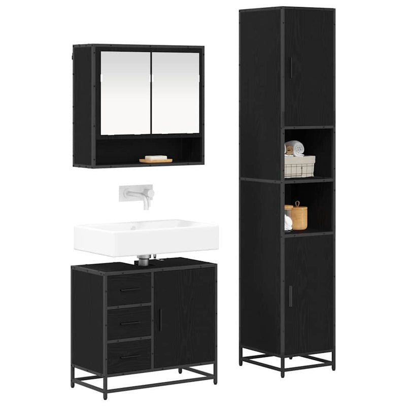 Set de mobilier pentru baie 3 buc. Stejar Negru